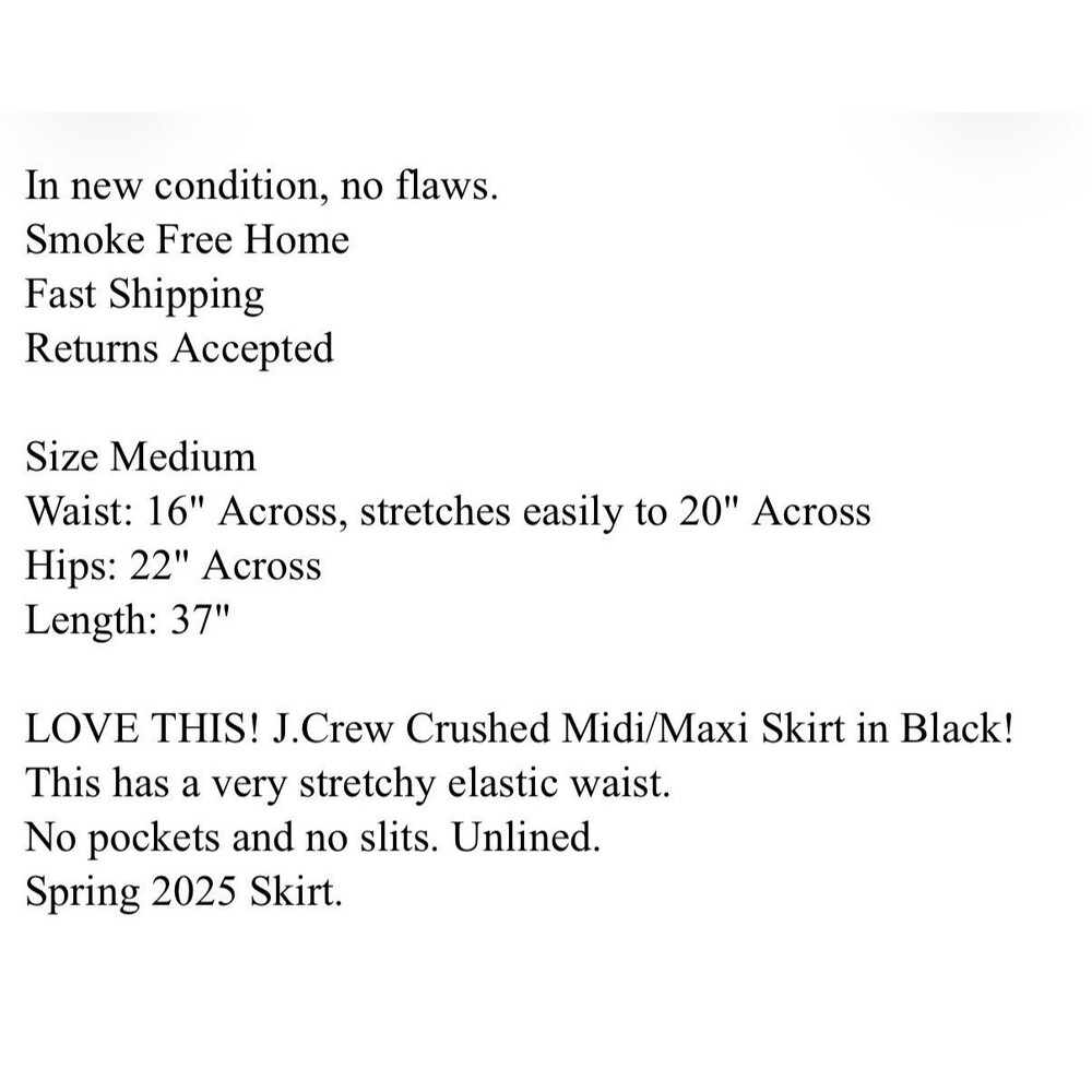 J.Crew MEDIUM Black Crinkle Midi Skirt Casual or Career Minimalist Elastic Waist - Picture 6 of 6